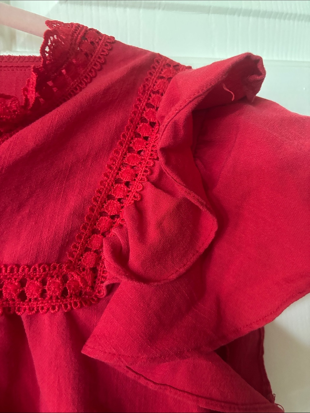 Red Ruffle Sleeve Top - Picture 3 of 6